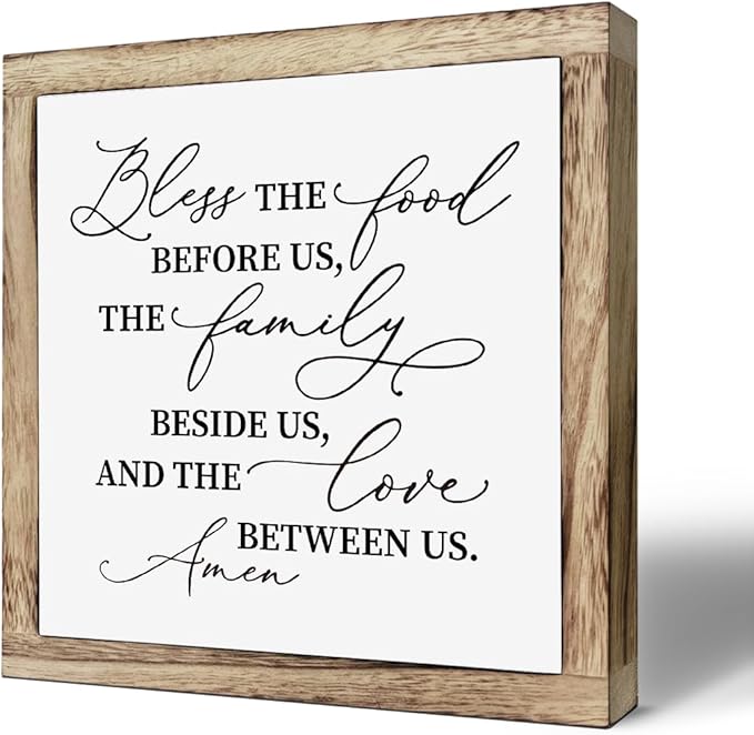 SUSZDOU Scripture Sign, Bless the Food Before Us Sign, Wooden Plaques Box Signs, Table Shelf Decoration, Christian Home Decor, Kitchen Decor Art, Farmhouse Kitchen Wood Sign, Dining Room Decor