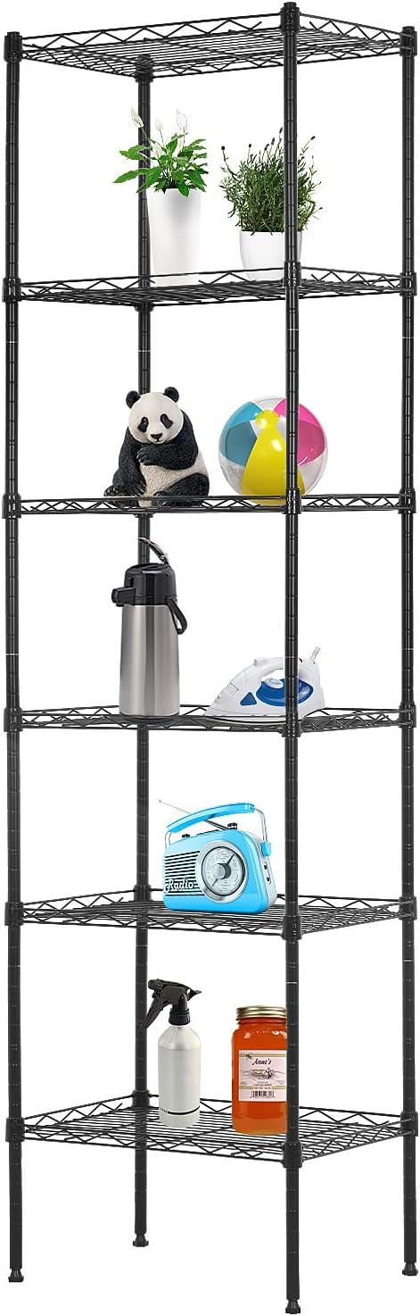 PayLessHere | 6-Tier Wire Shelf | 17"x12"x64" | Black | Adjustable Racks | Heavy-Duty Storage Shelves, Holds Upto 600 lbs | Rust-Resistant, No-Tool Assembly | for Home, Garage Shelving