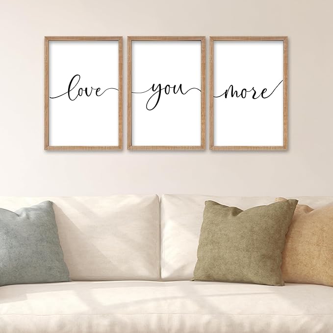 SRSZHIYUE Love You More Bedroom Set of 3 Wall Decor Sign 16"×11" Small Framed Wood Modern Above Over Bed Couples Romantic Art for Master Bedroom Wall Horizontal Hanging Decoration (Wood)