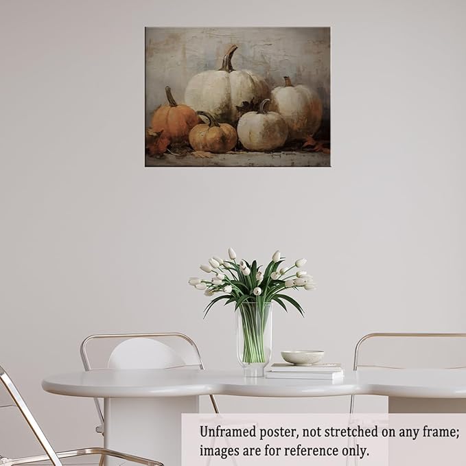 Fall Wall Decor Pumpkin Still Life Canvas Paint posters Rustic Fall Art Vintage Autumn Wall Print Halloween Autumn Decor Thanksgiving 24x36 Unframed