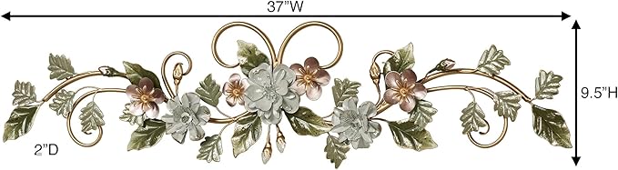 Touch of Class Flowering Charm Metal Wall Topper - Metal - Pink, Gray, Green, Taupe, Gold - Flowers Sculpture for Bedroom, Bathroom, Living Room, Dining Room, Office, Entryway, Foyer