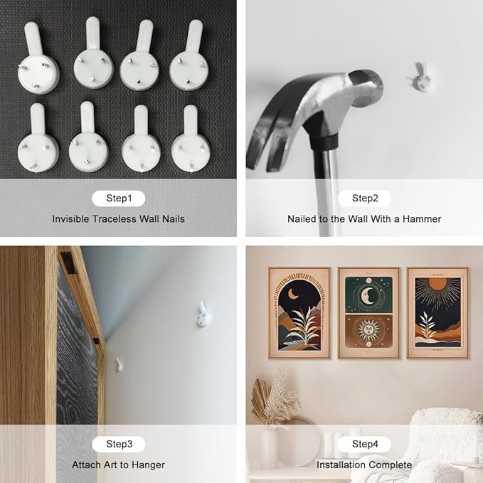 KAIRNE Boho Desert Botanical Framed Canvas Wall Art Set of 3, Bohemian Sun Moon Wall Painting, Mid Century Tropical Leaves Wall Decor, Retro Southwestern Art Print for Living Room, Bedroom 16" x 24"