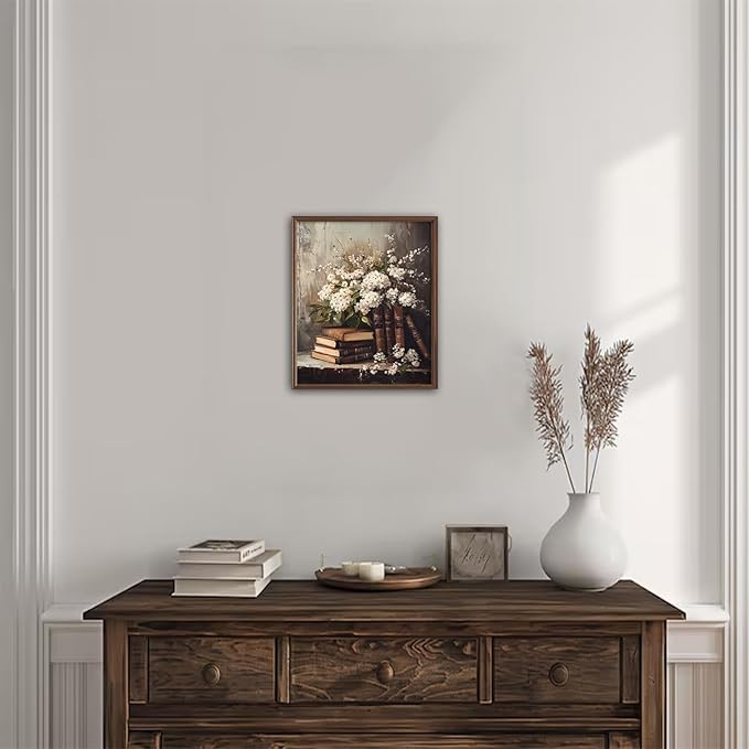 uniro Vintage Wall Art Prints, Moody Books and Flowers Wall Painting Canvas Prints, Antique Dark Academia Decor, Vintage Art Pictures Aesthetic Wall Decor for Bedroom Gallery Bathroom decor( 8" x 10"-UNFRAMED)