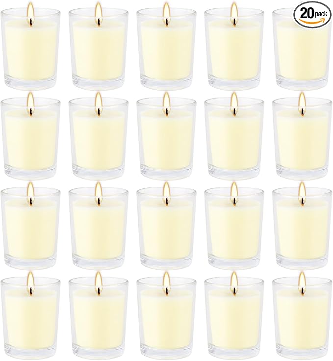 Set of 20 x 2.0 oz Votive Citronella Candles in Glass Cup Decorative Candle Yellow Citronella Tea Lights Indoor Outdoor Patio Scented Candles Bulk…