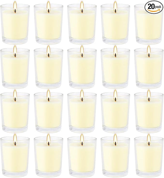 Set of 20 x 2.0 oz Votive Citronella Candles in Glass Cup Decorative Candle Yellow Citronella Tea Lights Indoor Outdoor Patio Scented Candles Bulk…