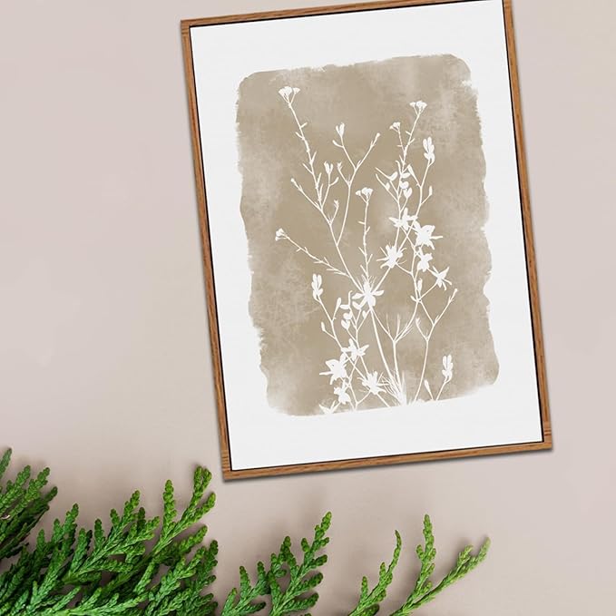 CHDITB Botanical Farmhouse Wall Art Set, Framed Boho Plant Wall Decor, Neutral Minimalist Floral Wall Painting, Rustic Wildflower Canvas Art Prints for Living Room, Bedroom, Bathroom - Large 16"x24"x3