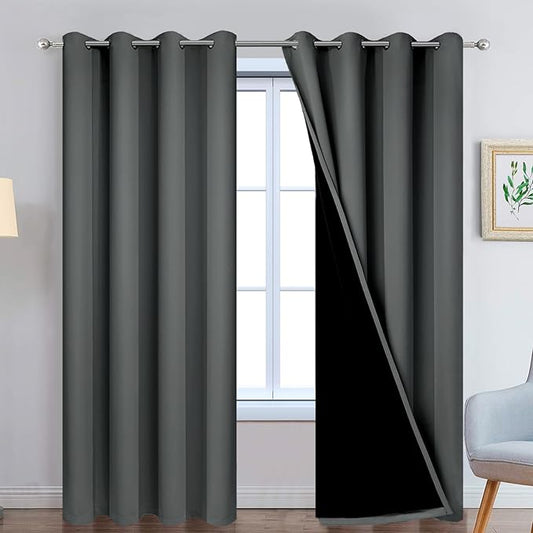 Yakamok Full Shade Curtain Panels, Heavy Duty Lined Curtains 90 Inches Long, Thermal Insulated Room Darkening Curtains with Black Liner for Bedroom(52" Width Each Panel, Dark Gray, 2 Panels)
