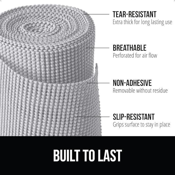 GORILLA GRIP powerGRIP Drawer Shelf and Cabinet Liner, Thick Strong Hold, Non-Adhesive Liners Protect Kitchen Cabinets and Cupboard, Bathroom Drawers, Easy Install, Breathable Mat, 20" x30' Light Gray