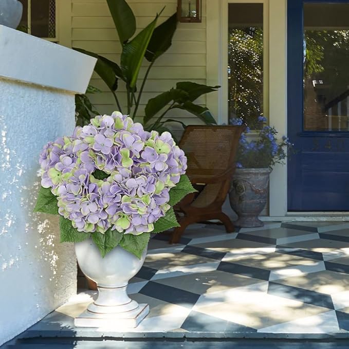 Green Purple Hydrangea Artificial Flowers Large Artificial Hydrangeas Silk Flowers for Home Decor Indoor Wedding Flowers Bouquets Faux Flowers Kitchen Centerpiece Table Decorations