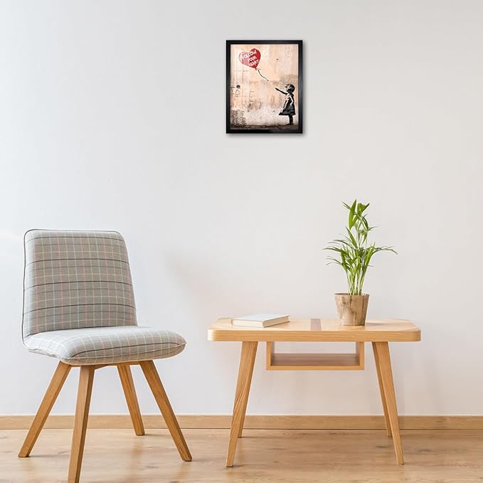 Biufo Banksy Canvas Wall Art Decor, Graffiti Print Picture Pop Street Art, Girl with Balloon Poster, Bedroom Home Wall Decor (10L x 8W, Framed)