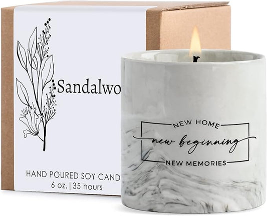 FreeJac House Warming Gifts New Home Housewarming Gift for Women Men Friend - New Home Gift Ideas New Homeowner Gifts House Warming Decoration Party Decor Ceramics Sandalwood Scented Candle 6oz