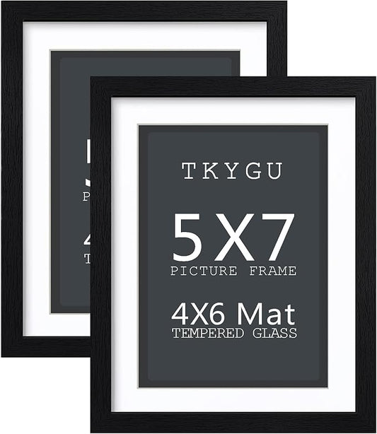 Black Photo Frames 5x7in mat to 4x6in Pack of 2 frames with Tempered Glass, Modern Style Wood Composite Frame Material Table Top Stand And Wall is the best gift for friends and family