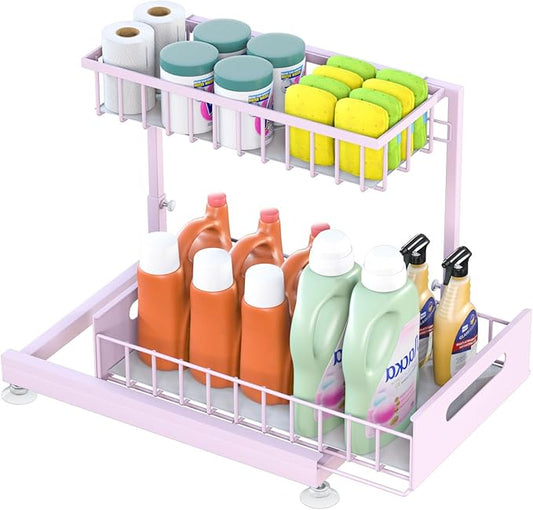 Under Sink Organizer Storage 2-Tier Premium Metal Pull-Out Racks, Height Adjustable, Easy Installation | Kitchen & Bathroom Organizers Pack of 1