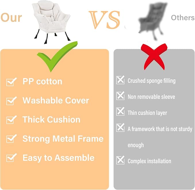 Lazy Chair for Living Room, Modern Accent Chairs with Armrests, Comfy Lounge Chair with Side Pocket, Cozy Lazy Sofa for Reading, Balcony, Bedroom, Dorm, Small Spaces (Beige)