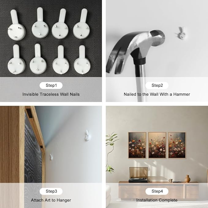 KAIRNE Vintage Wildflower Wall Art Set of 3, Boho Watercolor Botanical Framed Canvas Prints, Rustic Colorful Floral Decor for Living Room, Bedroom, Farmhouse 16x24 inch