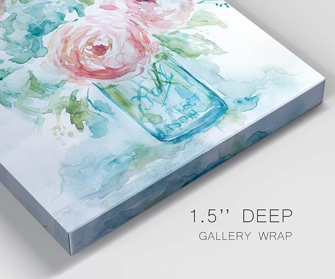 Square Premium Gallery Wrapped Canvas Flower Multicolor Wall Art Abstract Floral Romance Modern Pictures Print for Home Office, Ready to Hang