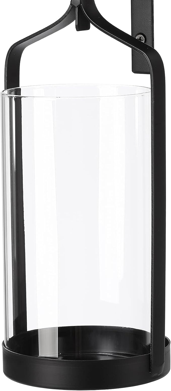 Hanging Hurricane Glass Wall Sconce Candle Holder Black Metal Wall Decorations HLJ15-291B