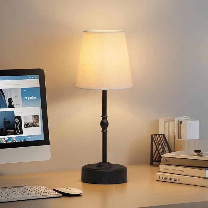 Cordless Rechargeable LED Table Lamp with Dimmer,Black Portables Desk Lamp,Small Bedside Lamp,Battery Operated Lamp for Patio Balcony Corner Camping Bar RV