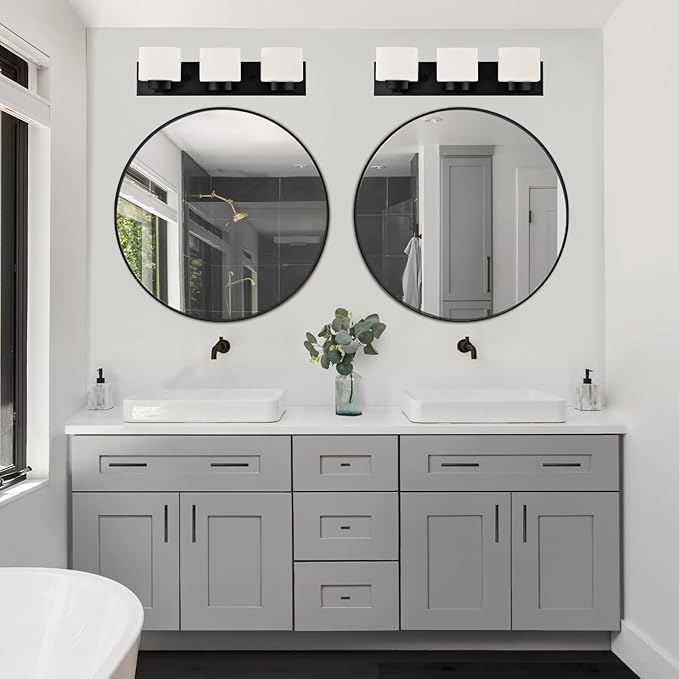 Design House Dove Creek Vanity Light, Dimmable, Frosted Glass, 3 Lights, Bathroom, Matte Black, 24 in x 6 in x 6.5 in, Item 588418