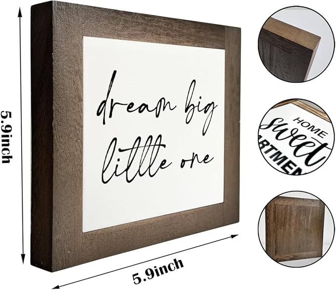 Inspirational Wood Sign, Box Wood Plaques Desk Décor, Girls or Boys Room Decor, Nursery Wood Decorations, Farmhouse Style Home Decor, Wooden Plaque Gift Tabletop, Dream Big Little One Sign C1