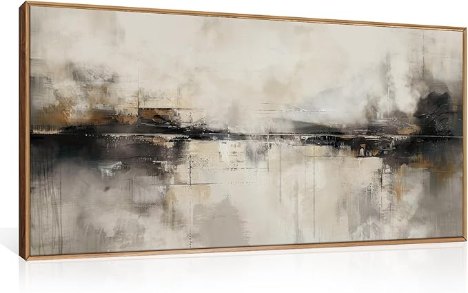 HOURIA Large Neutral Black Brown Framed Canvas Wall Art Set,Abstract Gray Wall Decor,Minimalist Beige Wall Painting,Modern Illustrations Tan Art Print for Living Room, Bedroom, Office- 20"x40"x1