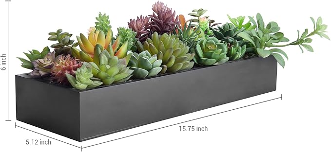 MyGift Artificial Succulent Centerpiece,15.75 Inch Faux Succulents Arrangement Plants in Sleek Black Wooden Rectangular Planter Box