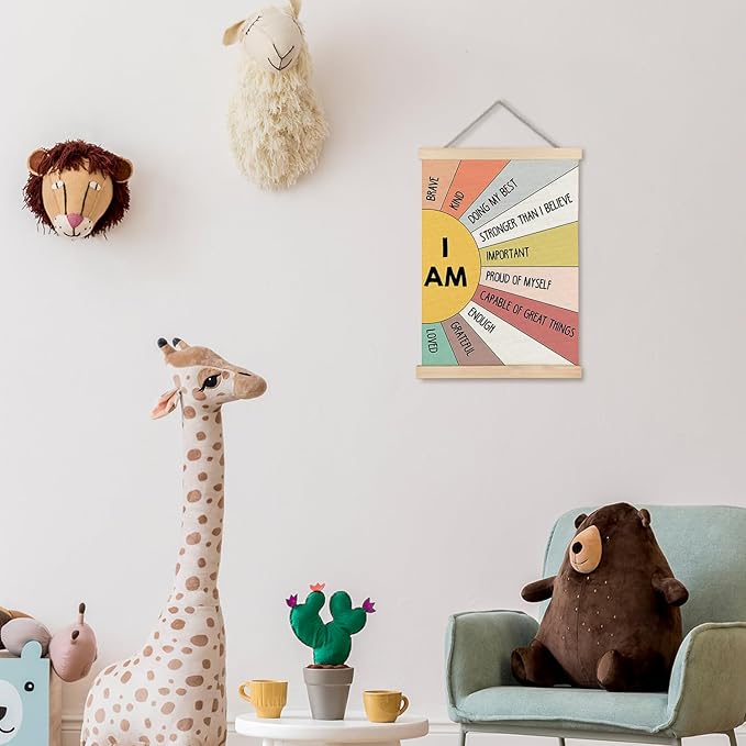 Supwhd Affirmation Wall Decor for Kids Boys Girls, I am Kind I am Brave Positive Affirmations Wall Decor, Affirmation Wall Art for Nursery Classroom Kids Bedroom 12x16