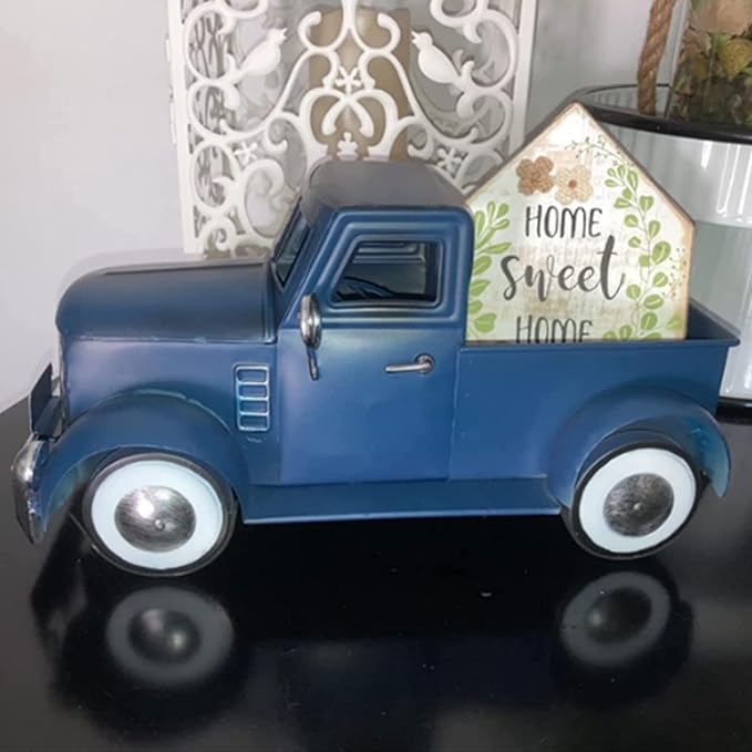 Farmhouse Blue Truck Tabletop Decor, Vintage Car Trucks Decorations for Indoor and Outdoor, Farm Pick-up Shelf Decors, Decorative Desktop Storage