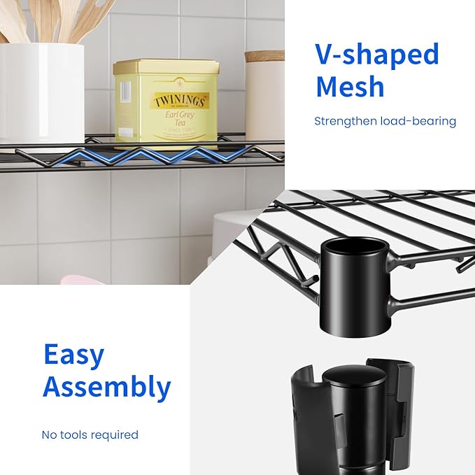 PayLessHere | 5-Tier Wire Shelf | 21"x11"x48" | Black | Adjustable Racks | Heavy-Duty Storage Shelves, Holds Upto 750 lbs | Rust-Resistant, No-Tool Assembly | for Home, Garage Shelving