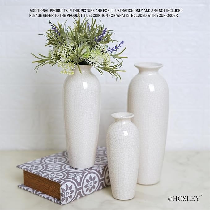 Hosley Set of 3 Crackle Ivory Ceramic Vases. Ideal Gift for Floral Arrangements Wedding or Special Occasions for Use in Home Office Decor Spa Aromatherapy Settings