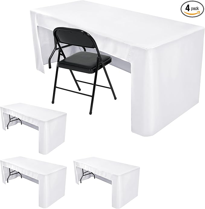 HolidayIdeas Open Back Fitted Tableclothss for 6 Foot Rectangle Table, Wrinkle Resistant Washable Table Covers 72x30 Inch for Craft Fairs, Banquets, Trade Show Display, White,4 Pcs