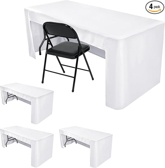 HolidayIdeas Open Back Fitted Tableclothss for 6 Foot Rectangle Table, Wrinkle Resistant Washable Table Covers 72x30 Inch for Craft Fairs, Banquets, Trade Show Display, White,4 Pcs