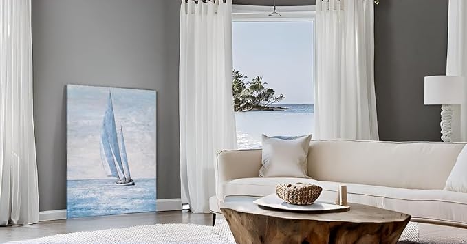 Yihui Arts Coastal Sailing Boat Canvas Wall Art - Blue and White Nautical Picture for Living Room, Bedroom, or Bathroom Decor with Vertical Seaside Artwork