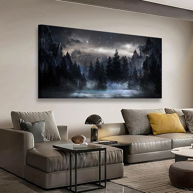 Mountain Canvas Wall Art for Living room Office Bedroom Forest Wall Art Print Oil Paintings Modern Lake Starry Sky Landscape Pictures Wall Decor Dream Artwork Waterproof Ready to Hang - 20in * 40inch