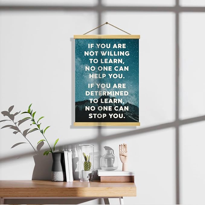 Inspirational Canvas Poster, If You Don't Want To Learn, Canvas Poster Wood Hanger, Motivational Home Office Decorate, Classroom Decor, Positive Mindset Canvases Banner, Farmhouse Hanging Decor