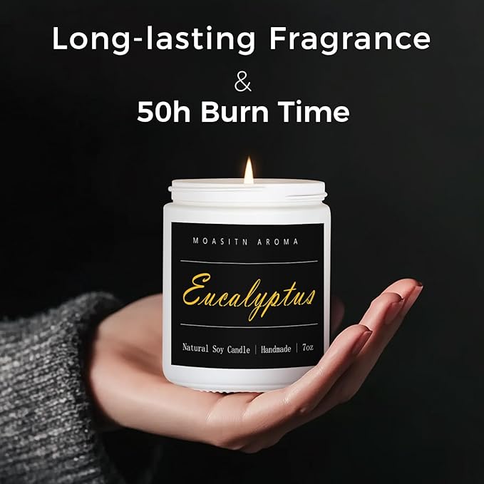 MOASITN Eucalyptus Natraul Soy Candle| Clove,Eucalyptus,Ambergris Highly Scented Candles for Home| Clean Burn Longlasting Aromatheraphy Candel| Women,Men Gift for Relaxing,Housewarming,Birthday|7oz