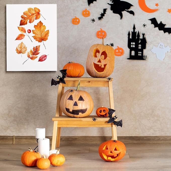 Framed Autumn Leaves Canvas Print posters Rustic Fall Decor Halloween Wall Art Autumn Watercolor Artwork Fall Poster 12x16 framed