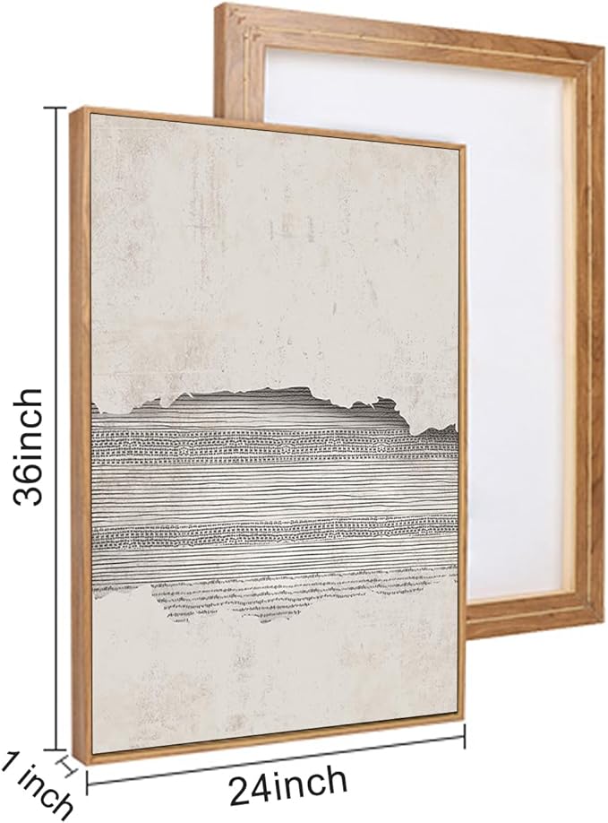 CHDITB Modern Abstract Canvas Art Prints, Set of 3 Neutral Framed Wall Art, Geometric Line Textured Minimalist Decor for Living Room - Large Size 24"x36"