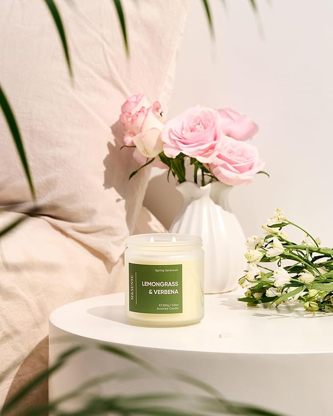M&SENSE Lemongrass Verbena Scented Candle - 11.6oz 70 Hours Burn Time Natural Soy Wax Non-Toxic Candle, 2-Wick Aromatherapy Home Decor Fragrance Gifts for Relaxation & Stress Relief