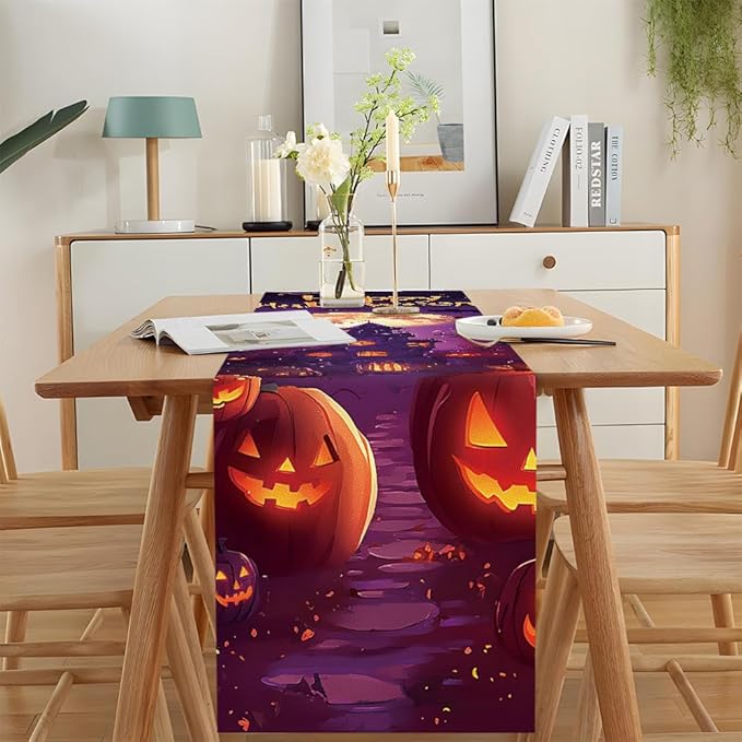 ANNA QUEEN Happy Halloween Table Runner 13 x 72 Inch for Dining Table Haunted House PumpkinTable Runner for Seasonal Fall Kitchen Dining Table Decoration for Home Party Decor