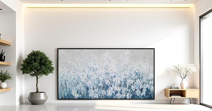 Yihui Arts Blue White Flower Painting - Modern Aesthetic Floral Artwork for Home Decor