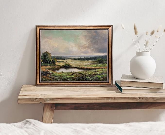 Gold Framed Vintage Wall Art Classical French Landscape Mountain Painting for Living Room Farmhouse Wall Decor (Velley, 16L x 12W)