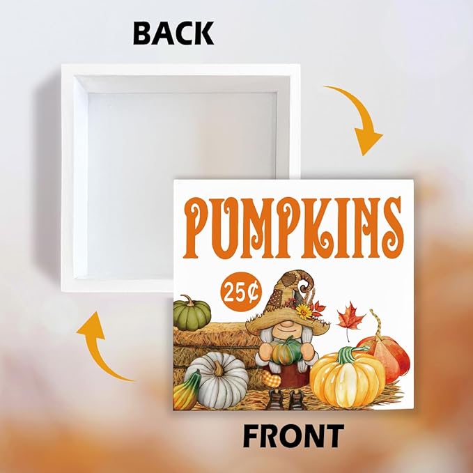 Fall Home Decor, Gnome Decors, Autumn Thanksgiving Wooden Sign, Pumpkin Artwork Decor for Home Office, Decorative Wooden Box Signs, Rustic Tabletop Decors, Pumpkin Wood Signs A6