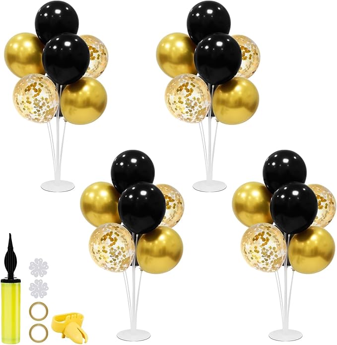 Black and Gold Party Decorations Balloon Stand Table Centerpieces for Birthday Wedding Retirement Anniversary Father's Day Halloween New Years Graduation Decorations 2025