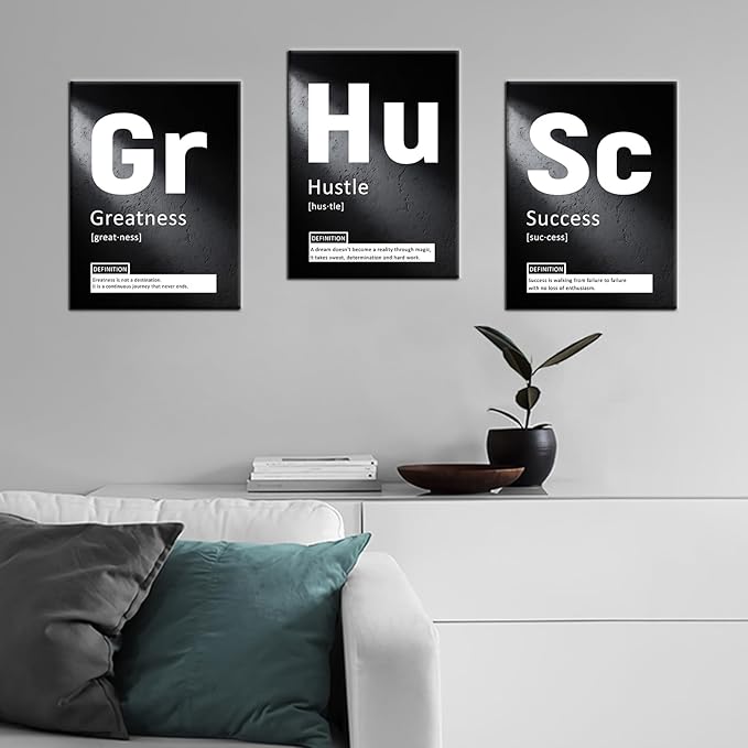 Inspirational Canvas Painting Wall Art Motivational Entrepreneur Quotes Greatness Hustle Success Poster Print Home Decor Artwork for Home Bathroom Picture Stretched and Framed [36''W x 16''H]