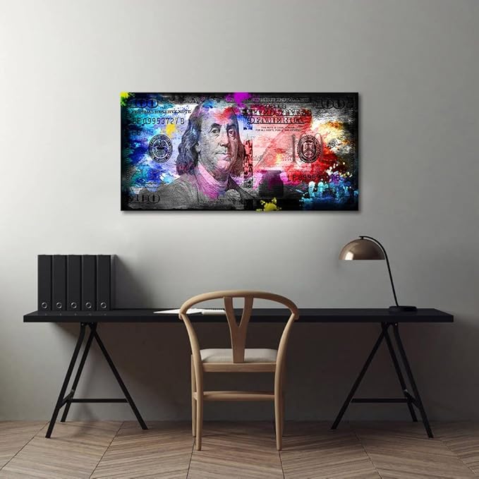 Money Collection for Office Home Decor 100 Dollars Bill Wall Art Canvas Print Money Pop Art Entrepreneur Motivational 100 Bill Cash Artwork Posters Inspiring Canvas Art Framed Easy to Hang - 40"Wx20"H