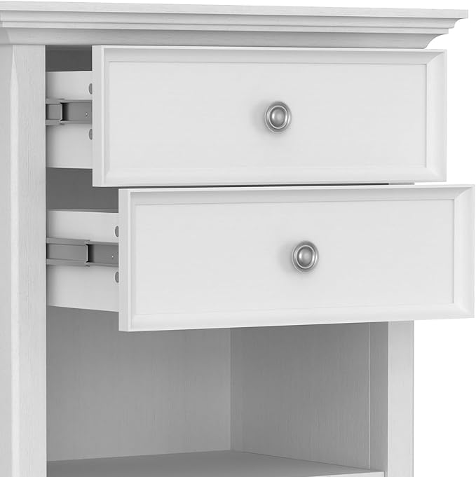 SIMPLIHOME Amherst SOLID WOOD 24 inch Wide Transitional Bedside Nightstand Table in White, for the Living Room and Bedroom
