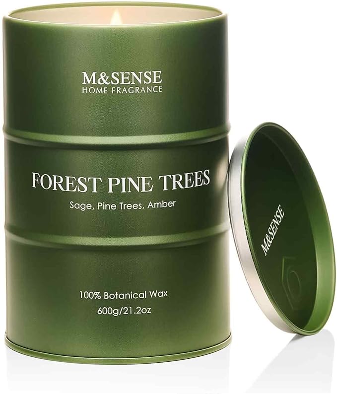 M&SENSE Frosted Pine Scented Candles Large, Natural Soy Candles 21.2oz 120 Hour Slow Burning,Aromatherapy Candle for Stress Relief Meditation Relaxing