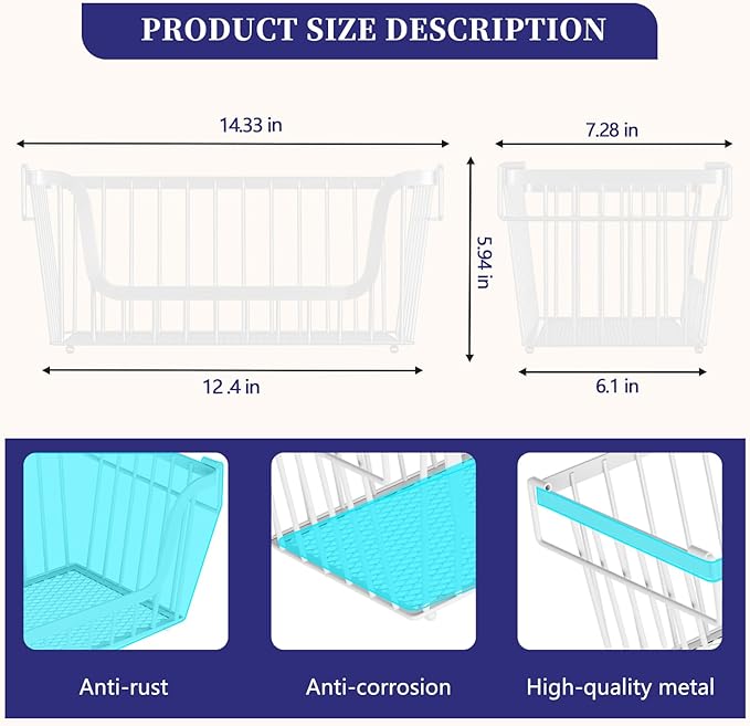 Enhanced Leak-Proof Bottom Stackable Wire Baskets, 6 Pack Pantry Organizers and Storage, pantry storage，Shelf Baskets, Fruit Basket, Potato and Onion Storage Bins，(White)