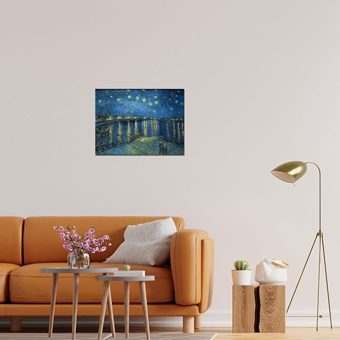 QBQT Starry Night Over the Rhone by Van Gogh Landscape Canvas Wall Art Bathroom Decor Famous Painting Print Blue Artwork for Living Room Home Office Decor Frame 12x16inch
